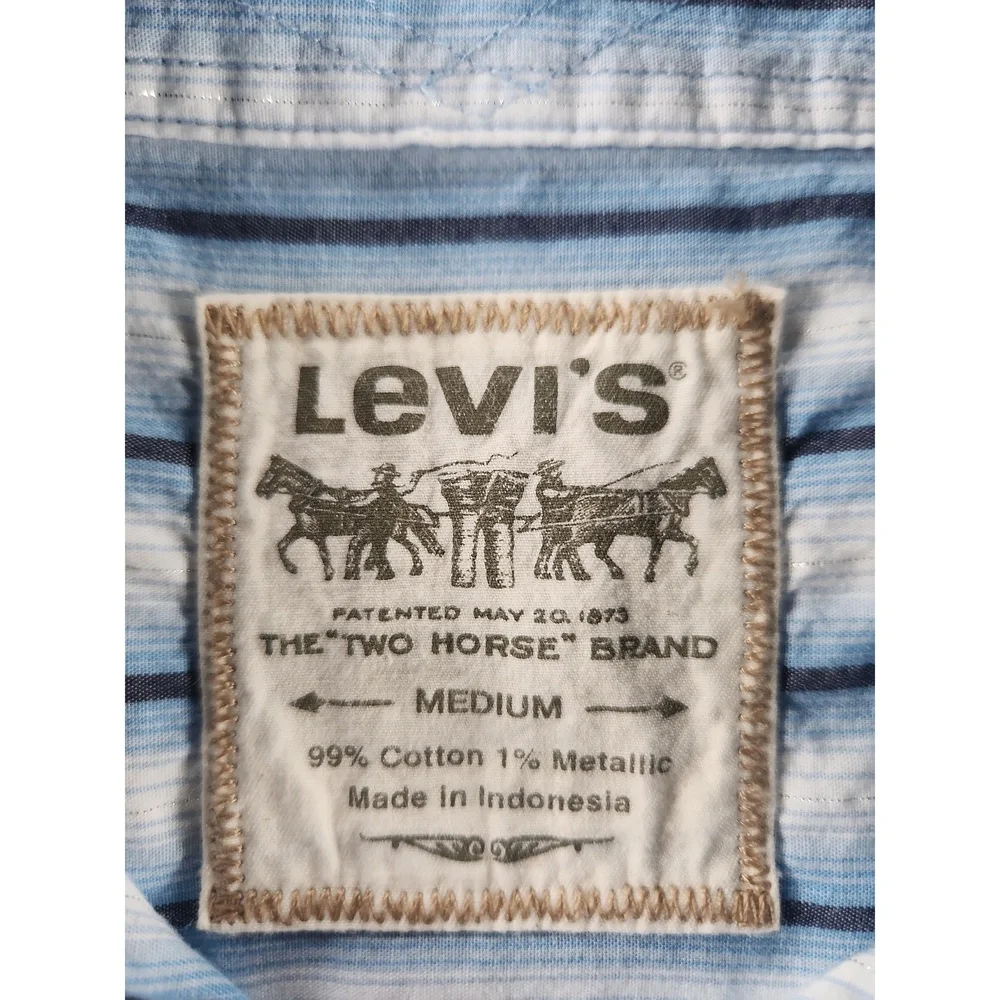 Levi's Striped Pearl Snap Western Shirt Size M Cotton Metallic Blend Workwear